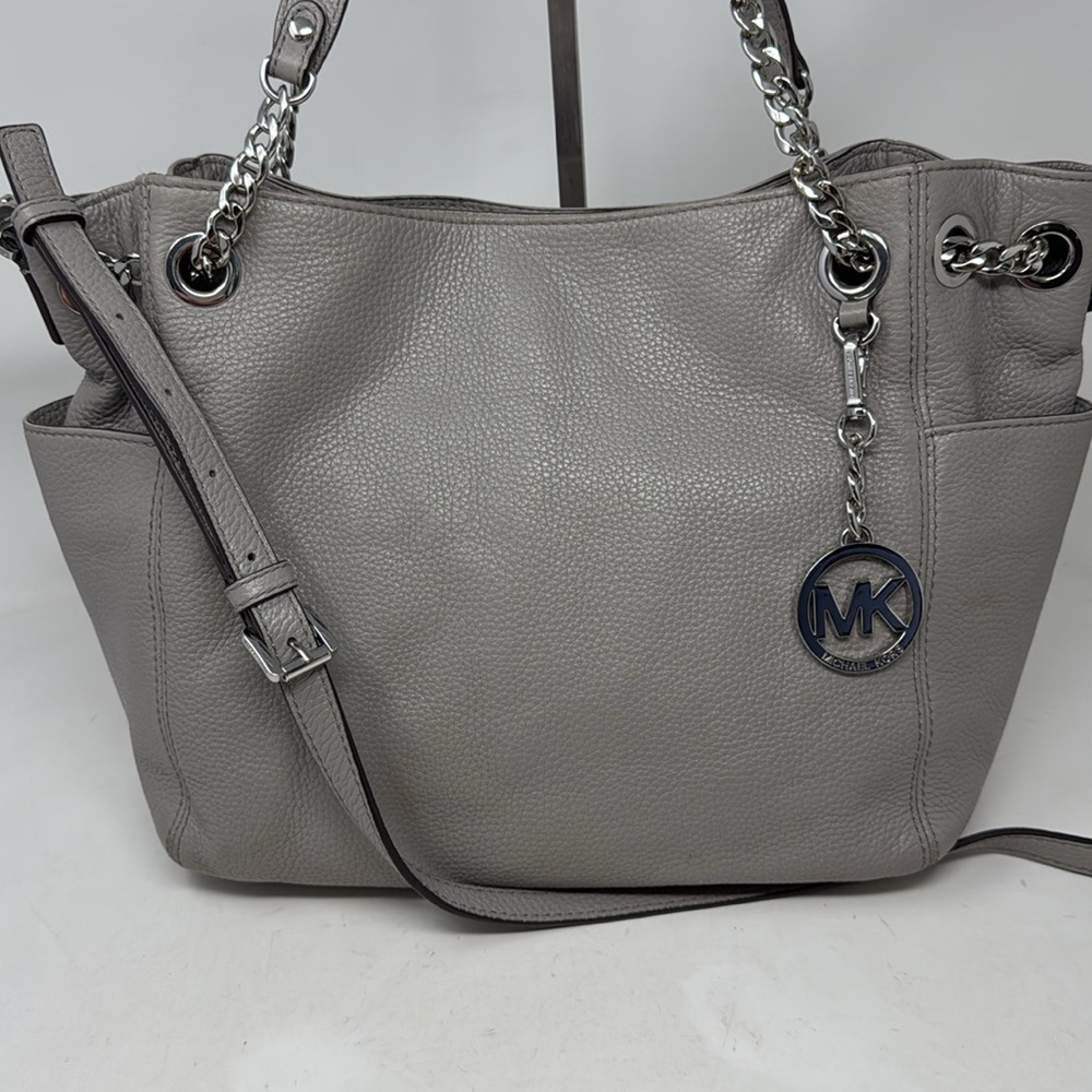 Michael Kors Jet Set Chain Gray Pebbled Leather Shoulder Bag - Picture 2 of 13
